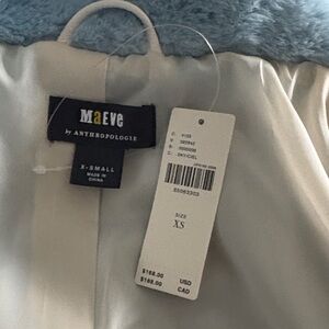 Anthropologie Light Blue Plush Faux-Fur Zip Jacket